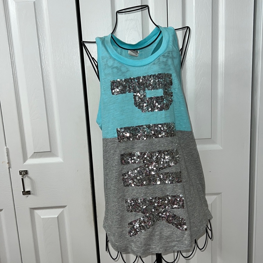 Gray color block racer back top
